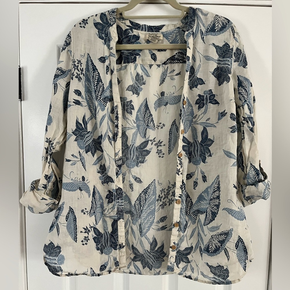 Linen floral button down shirt